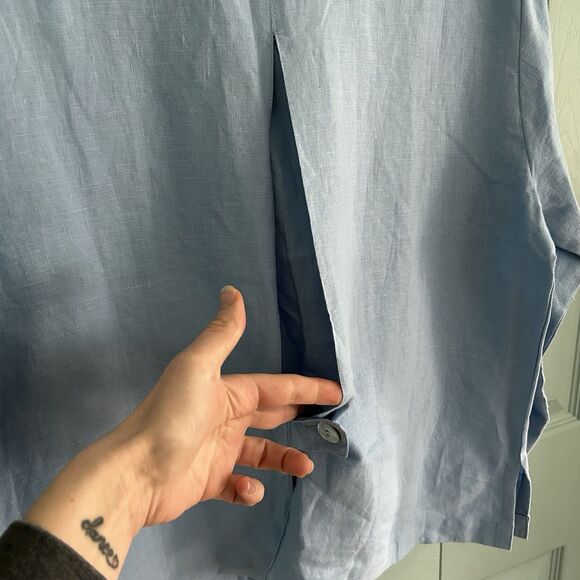 Toofan Womens Linen Light Blue Button Up Blouse Medium Relaxed Lagenlook - Picture 11 of 13